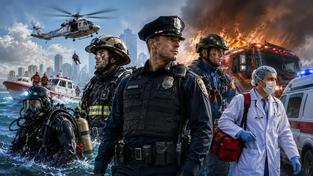 Police, firefighters and rescuers